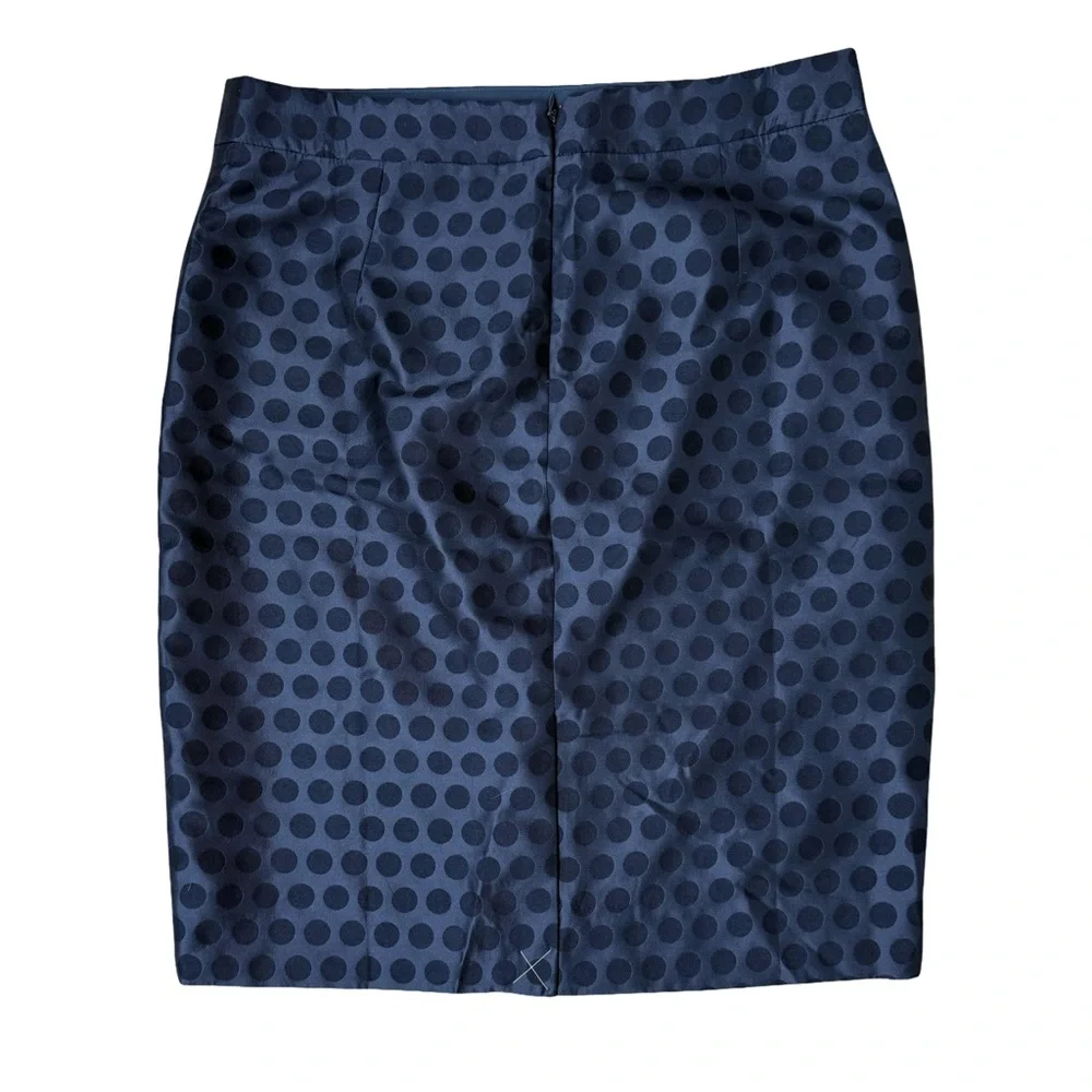 J. Crew Polka Dot Satin Navy Blue Skirt The Pencil Skirt NWT Party Office - Picture 5 of 8